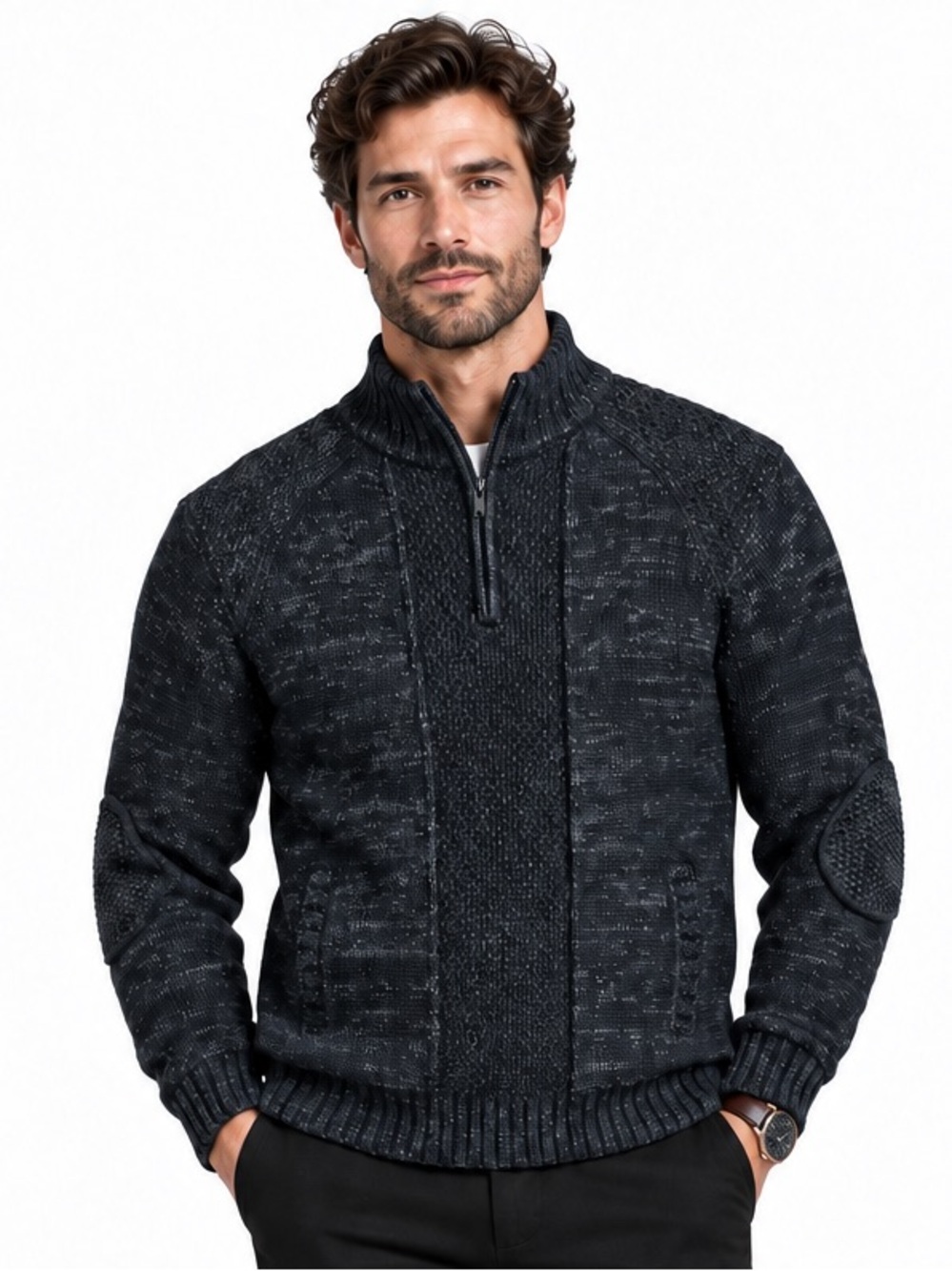 Amongst Others SZ L Quarter Zip Knit Pullover Sweater Charcoal/Chest 42”-48”